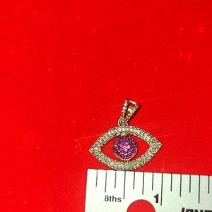 14k gold pendant (100% real) yellow color, size 1 inch, pink Turkish eye